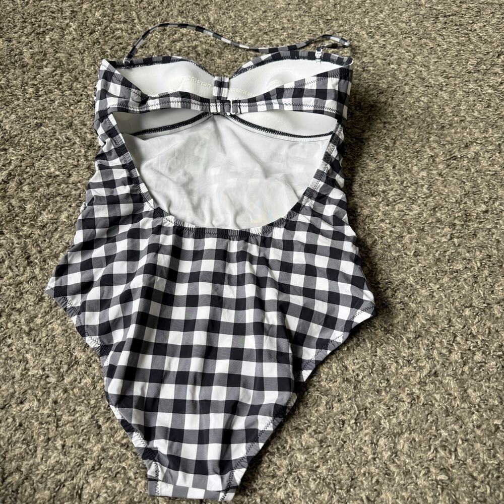J. Crew Tie-front bandeau one-piece swimsuit Gingham Black White M Ruched NEW - Picture 4 of 5